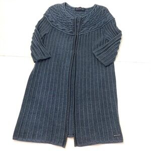 Blue Willi's Denmark Cotton Cardigan Sweater Cable Knit Long Duster Womens M